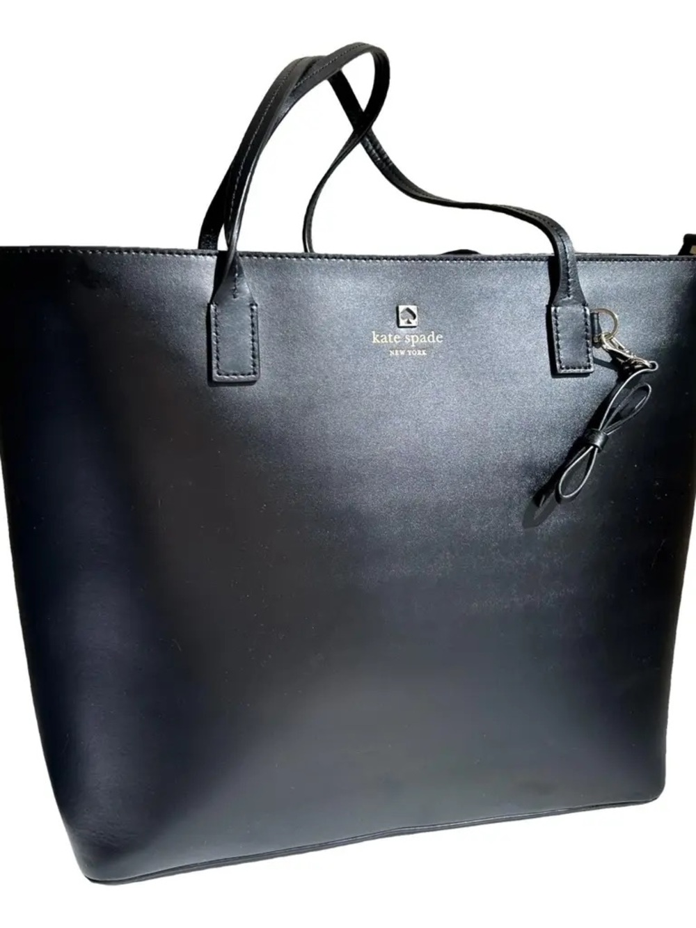 kate spade Black Leather Tote with Bow Charm